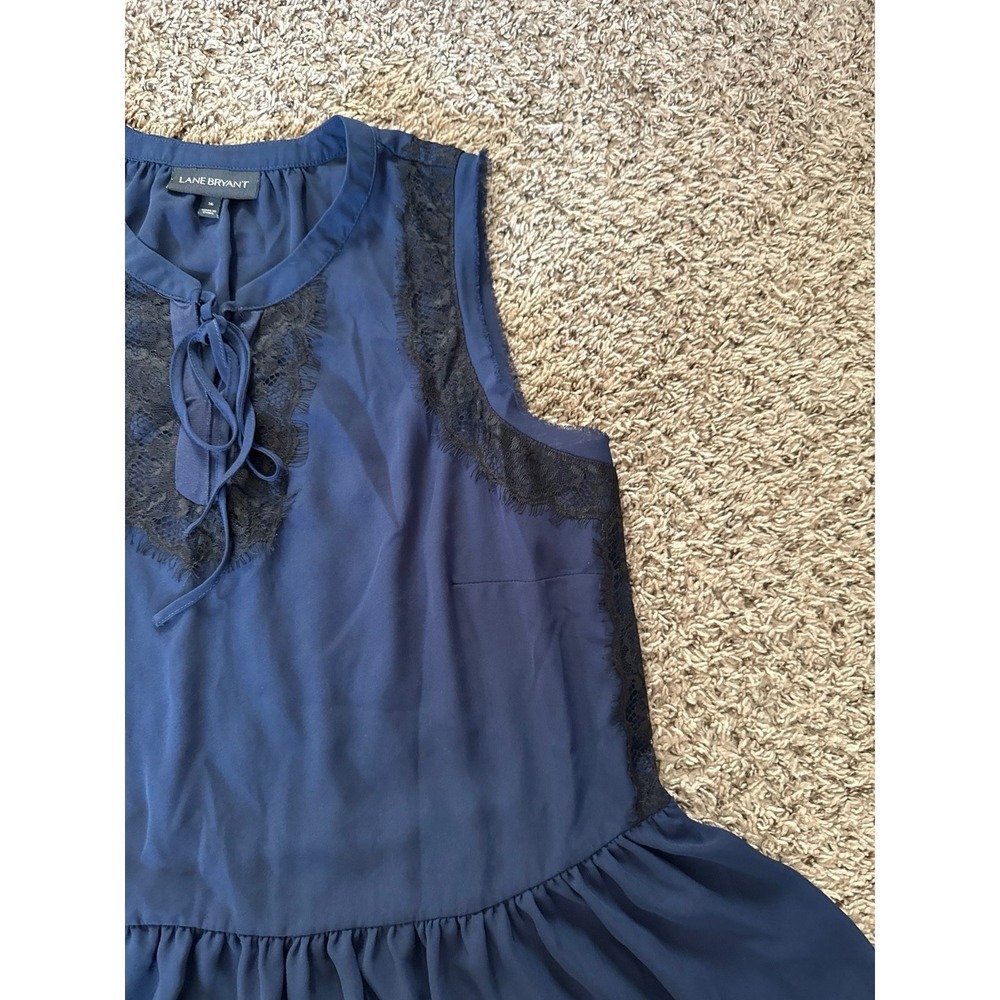 Land Bryant Women's Navy Blue Black Lace sleeveless peplum blouse Size 16 - Picture 6 of 10